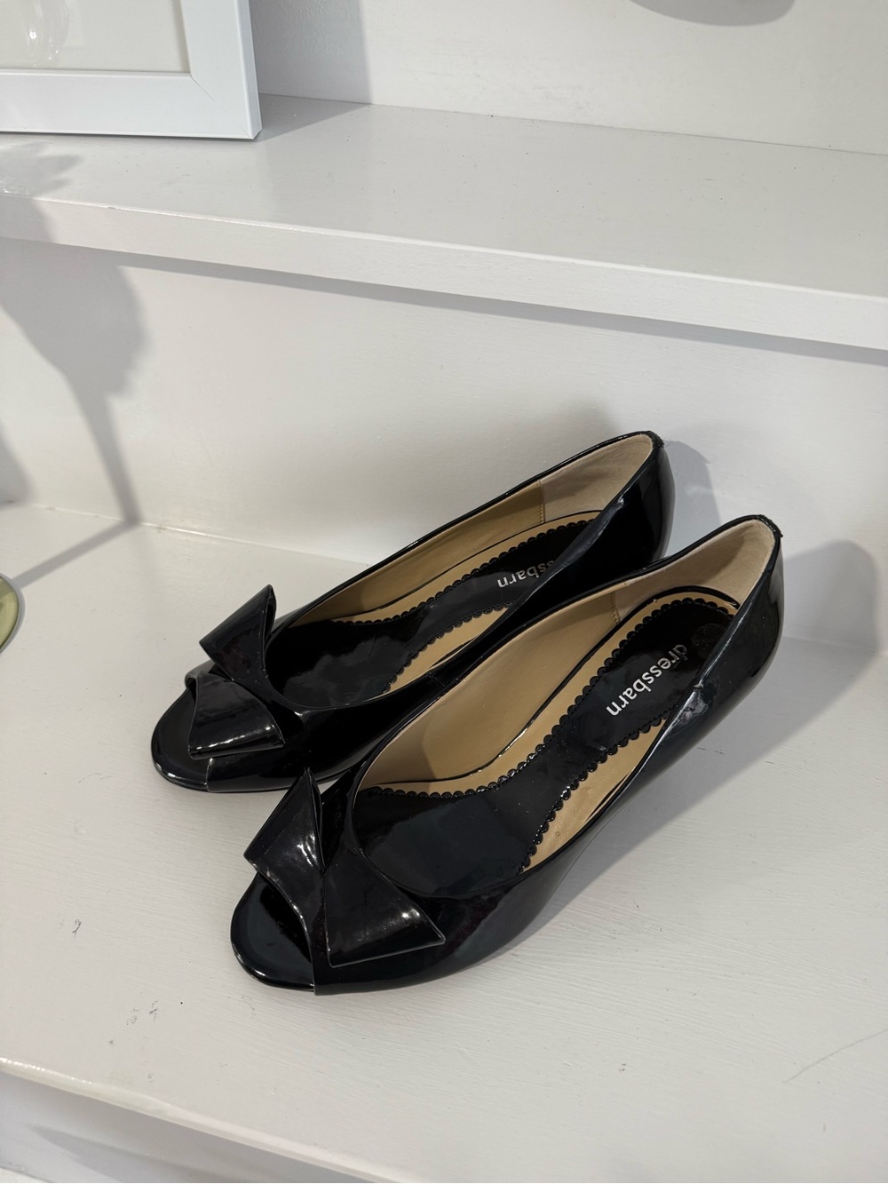 Black Patent Peep-Toe Heels